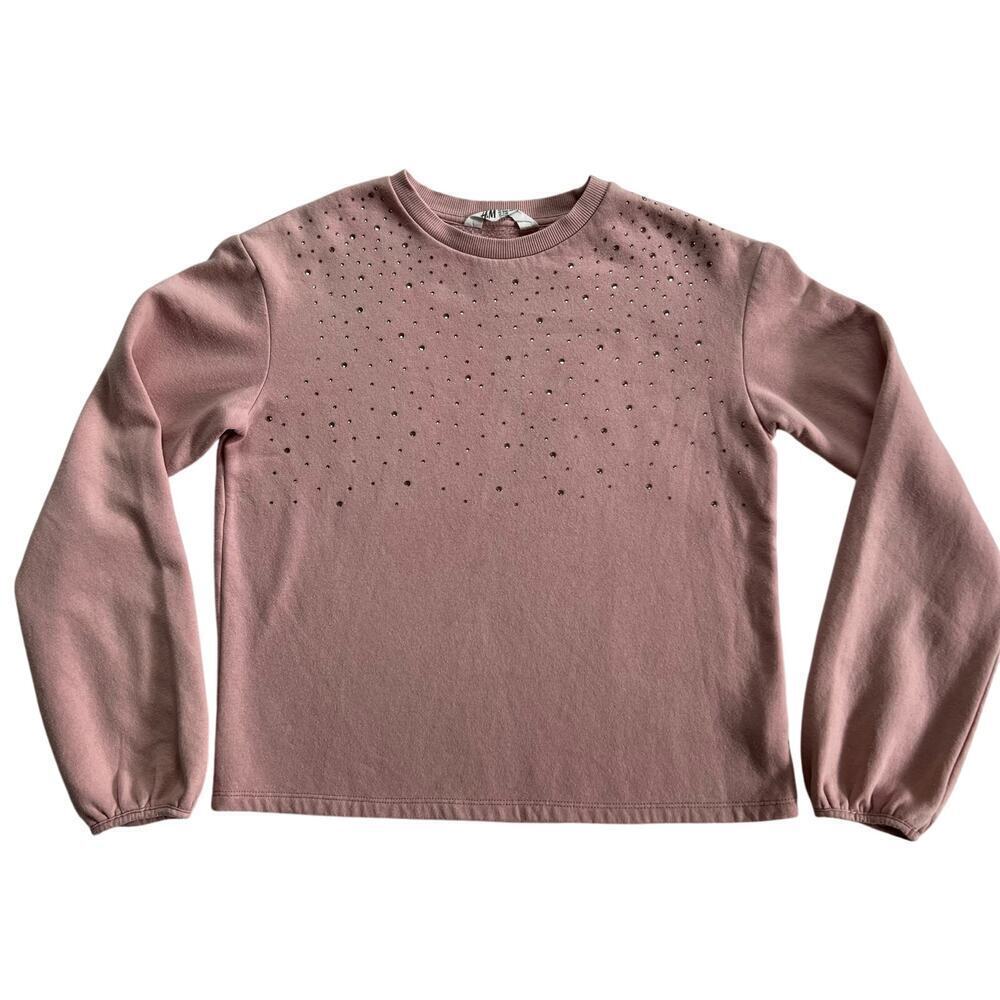 H&M Appliqued Sweatshirt Teen Girl US 16/18 Light Pink Crewneck with Rhinestones